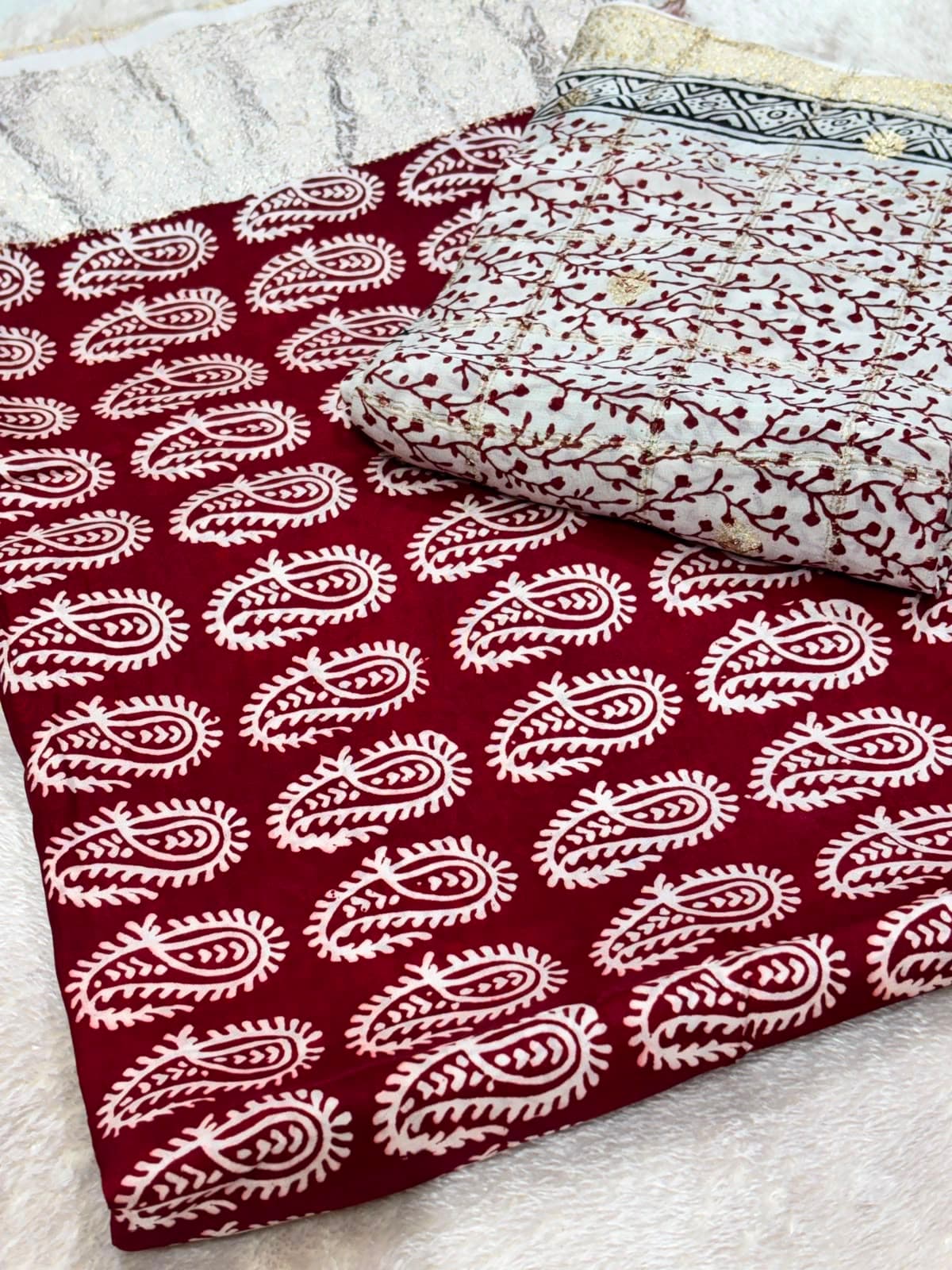 Original Bagh Print Mulberry Opada Silk Suit with Organza Dupatta — Piece 4