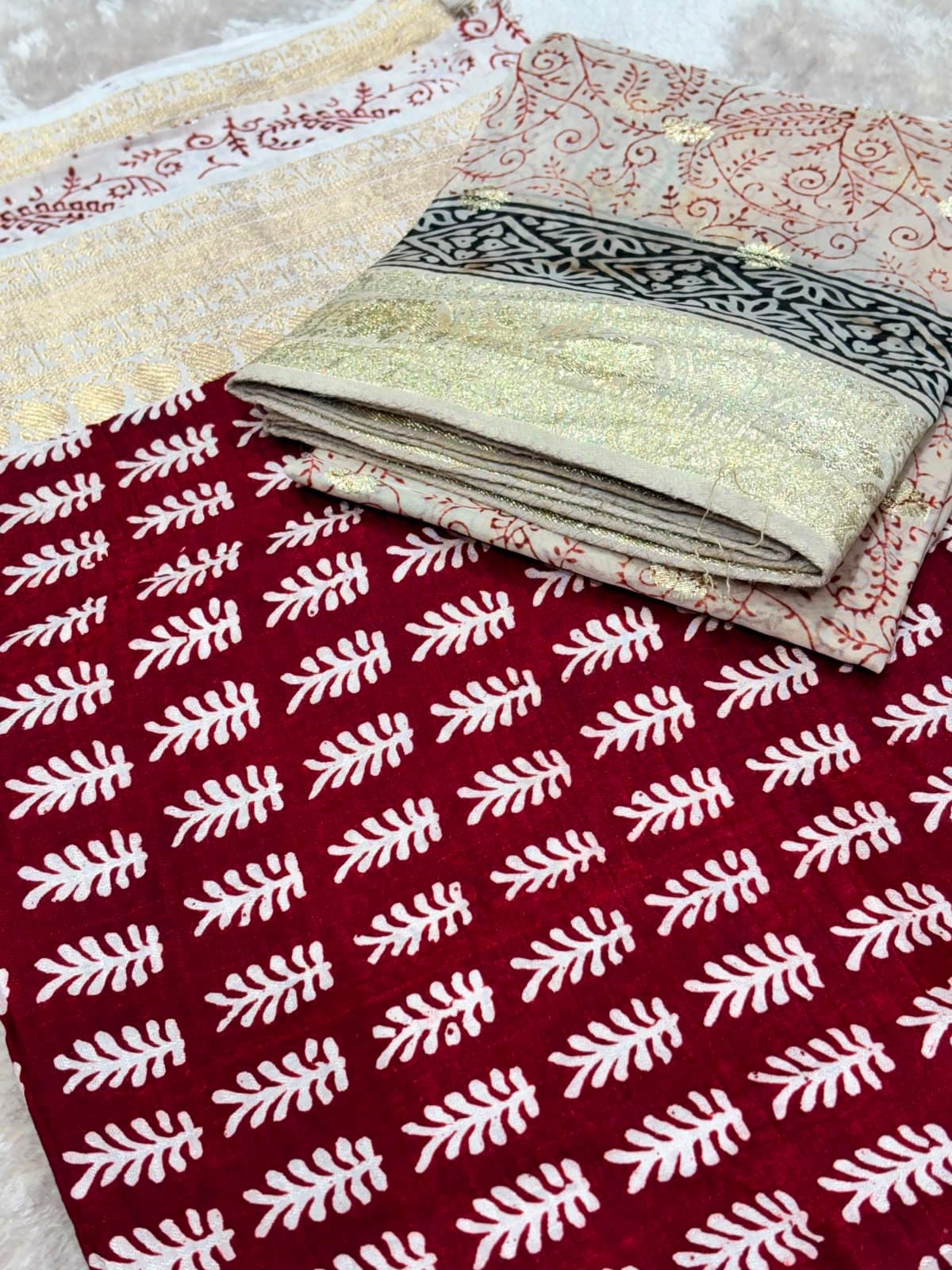 Original Bagh Print Mulberry Opada Silk Suit with Organza Dupatta — Piece 10