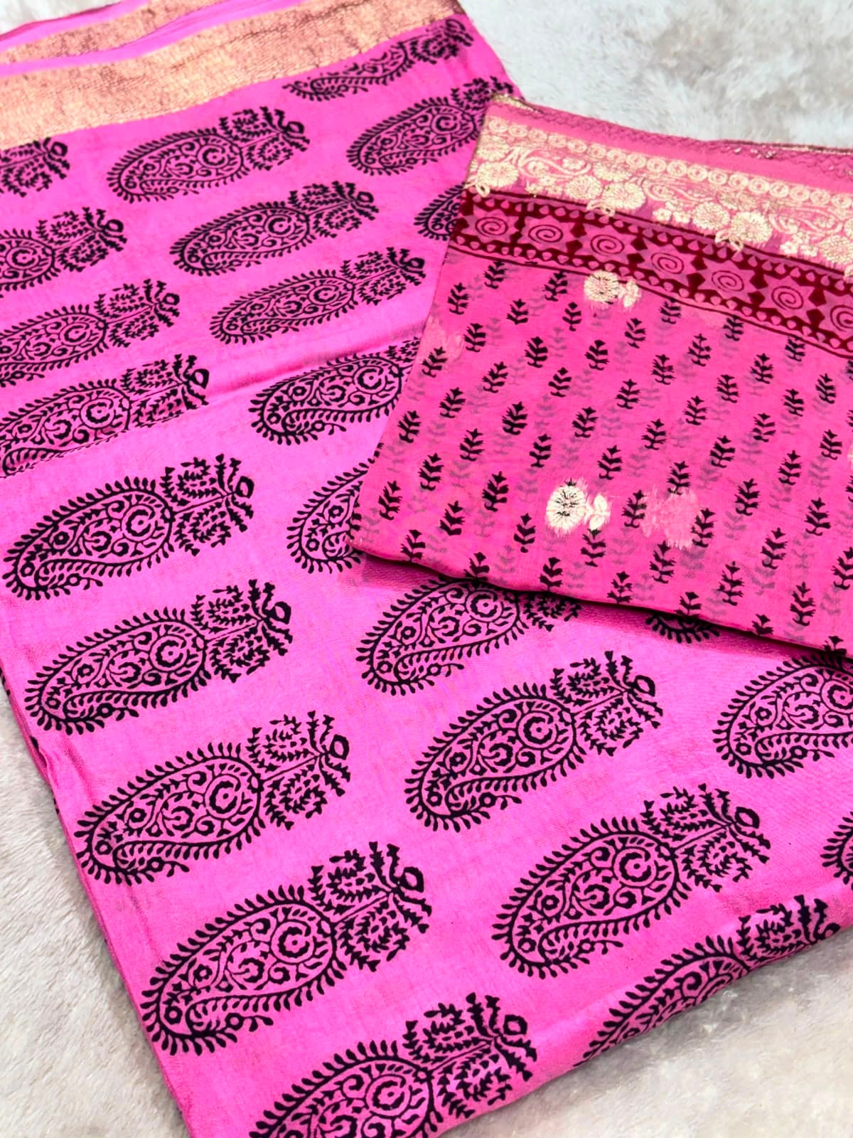 Original Bagh Print Mulberry Opada Silk Suit with Organza Dupatta — Piece 16