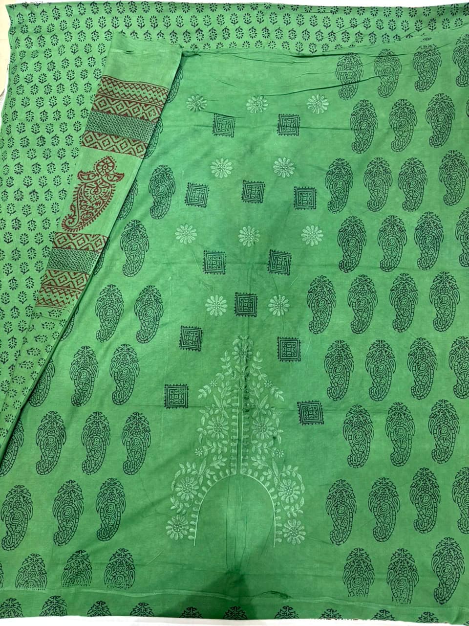 Bagh Print Cotton Suit with Lucknowi Embroidery — Piece 4